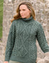 Irish Aran Turtleneck Sweater - 100% Merino Wool | Tundra Green
