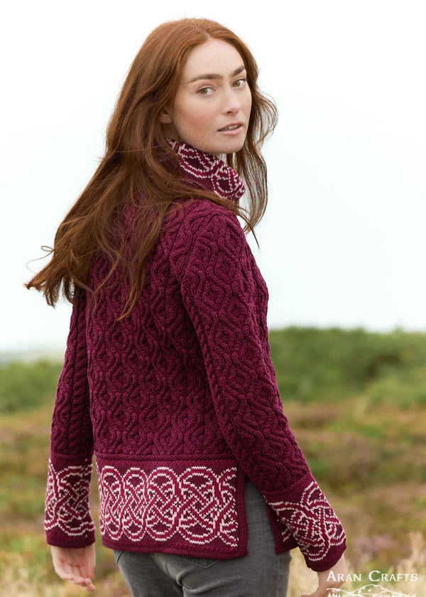 Aran Women's Celtic Design Sweater | Wine