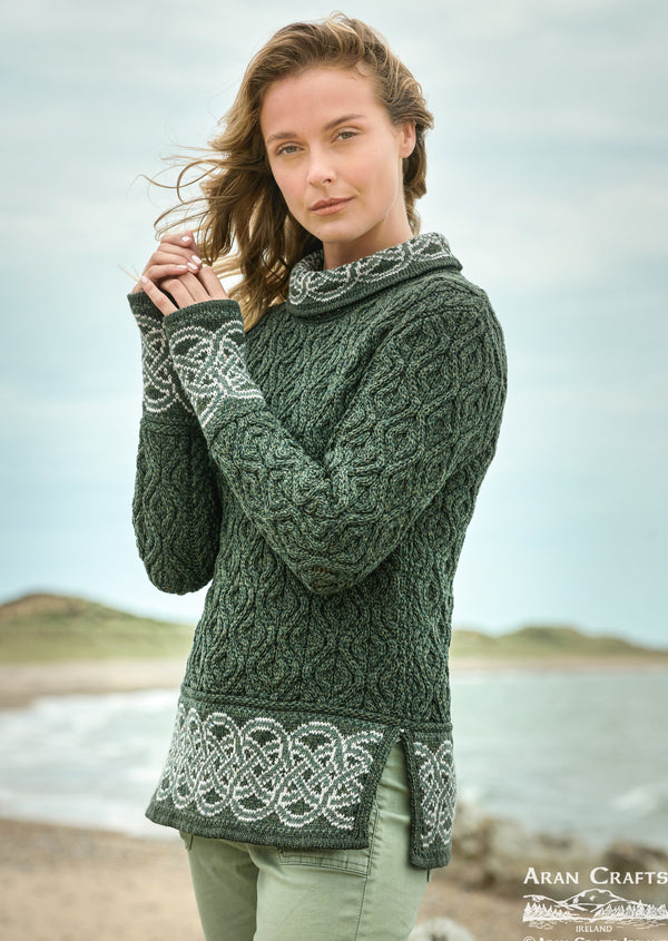 Aran Crafts Women's Celtic Design Sweater | Green
