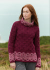 Aran Women's Celtic Design Sweater | Wine