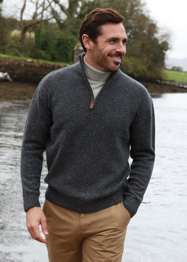 Aran Troyer Zip Sweater | Graphite