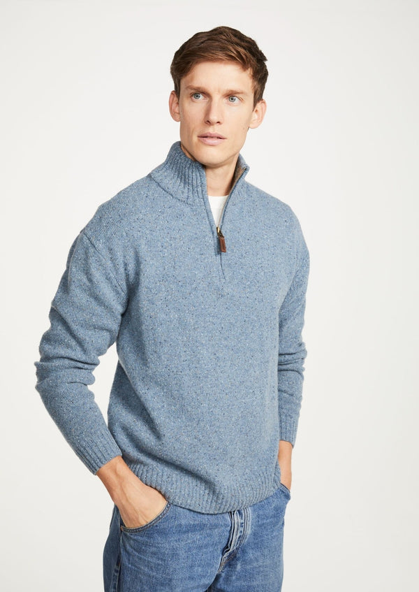 Aran Troyer Zip Sweater | Blue