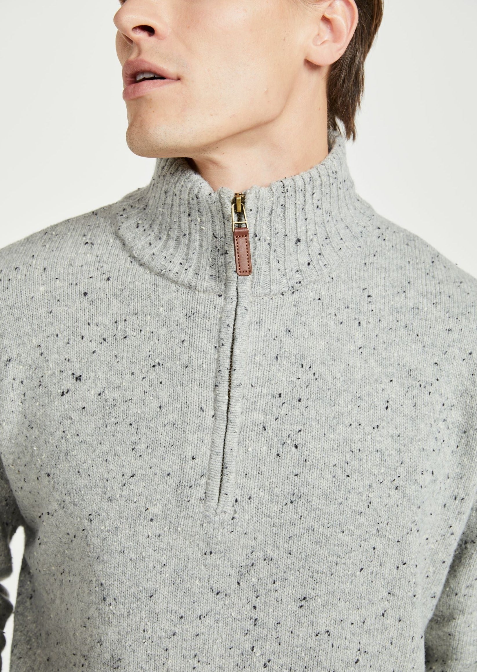 Aran Troyer Zip Sweater - Gray
