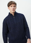 Aran Mens Zip Sweater - Navy Fleck | 100% Pure New Wool