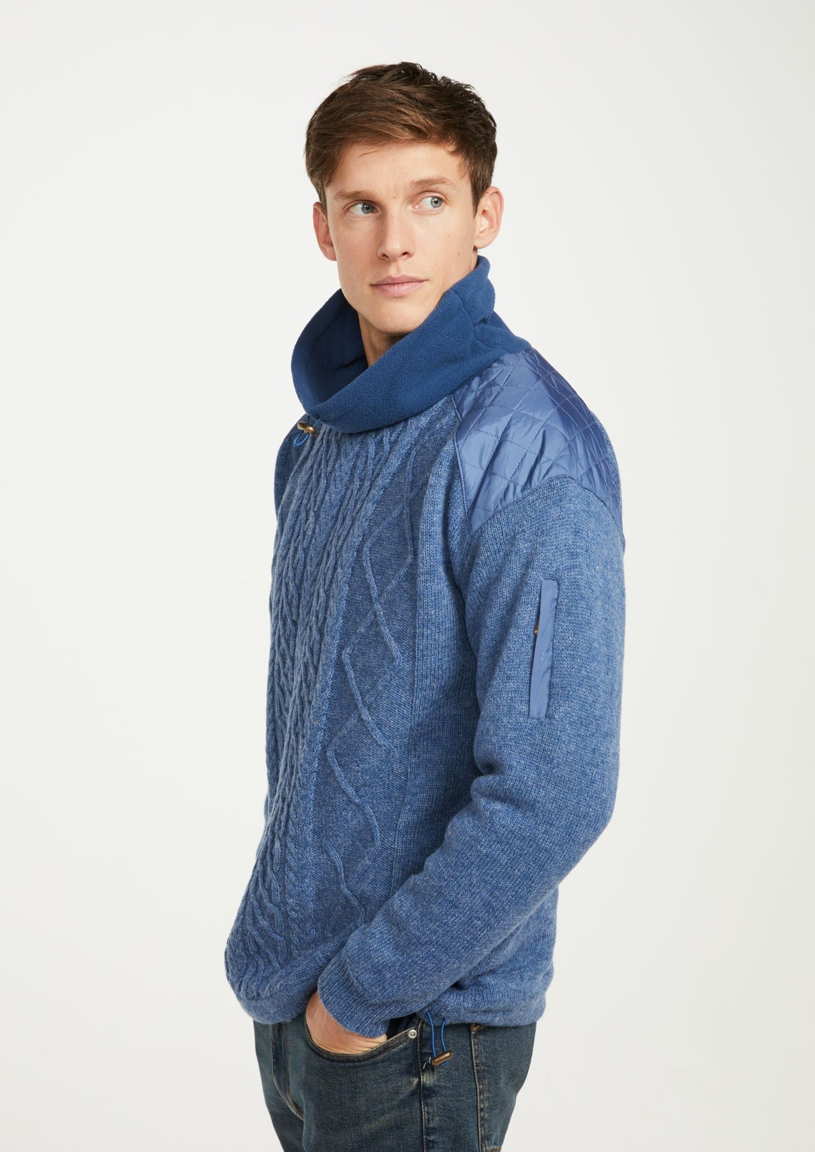 Aran Diamond Knit Sweater - Light Blue