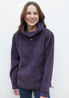 Women's Lined Aran Cowlneck Sweater | Purple