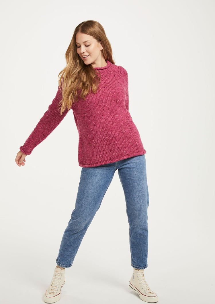 Ladies Donegal Roll Neck Sweater | Fuchsia