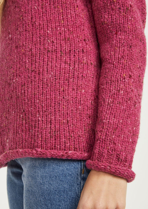 Ladies Donegal Roll Neck Sweater | Fuchsia