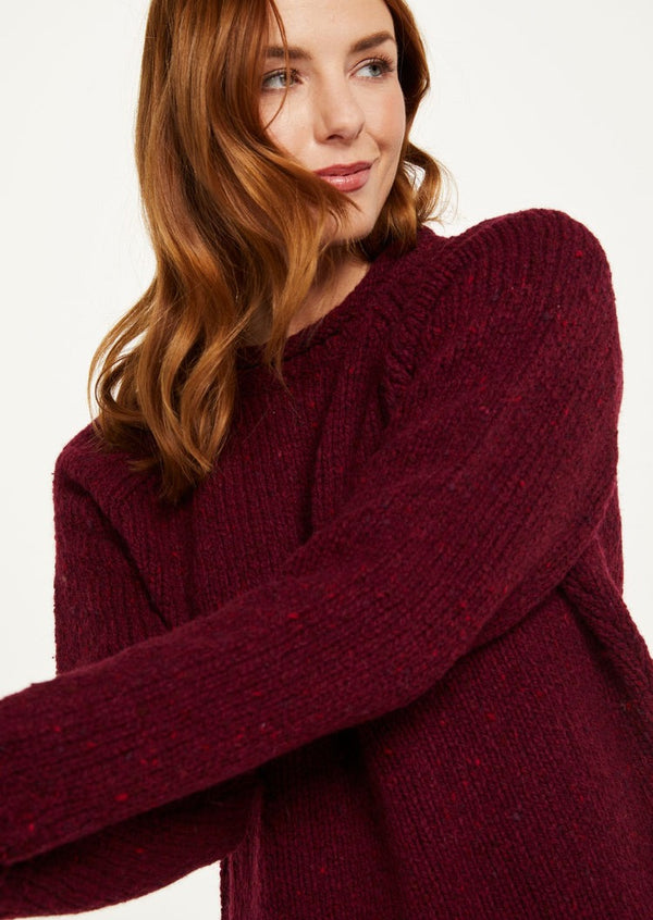 Ladies Roll Neck Donegal Sweater Burgundy