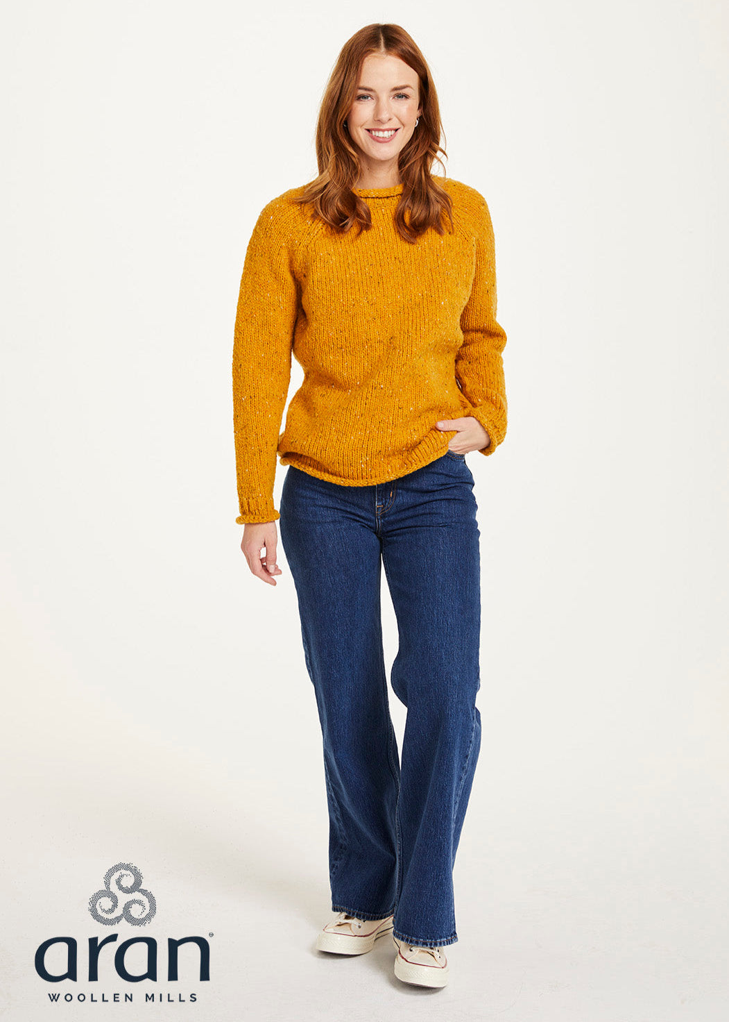 Ladies Donegal Roll Neck Sweater | Sunflower