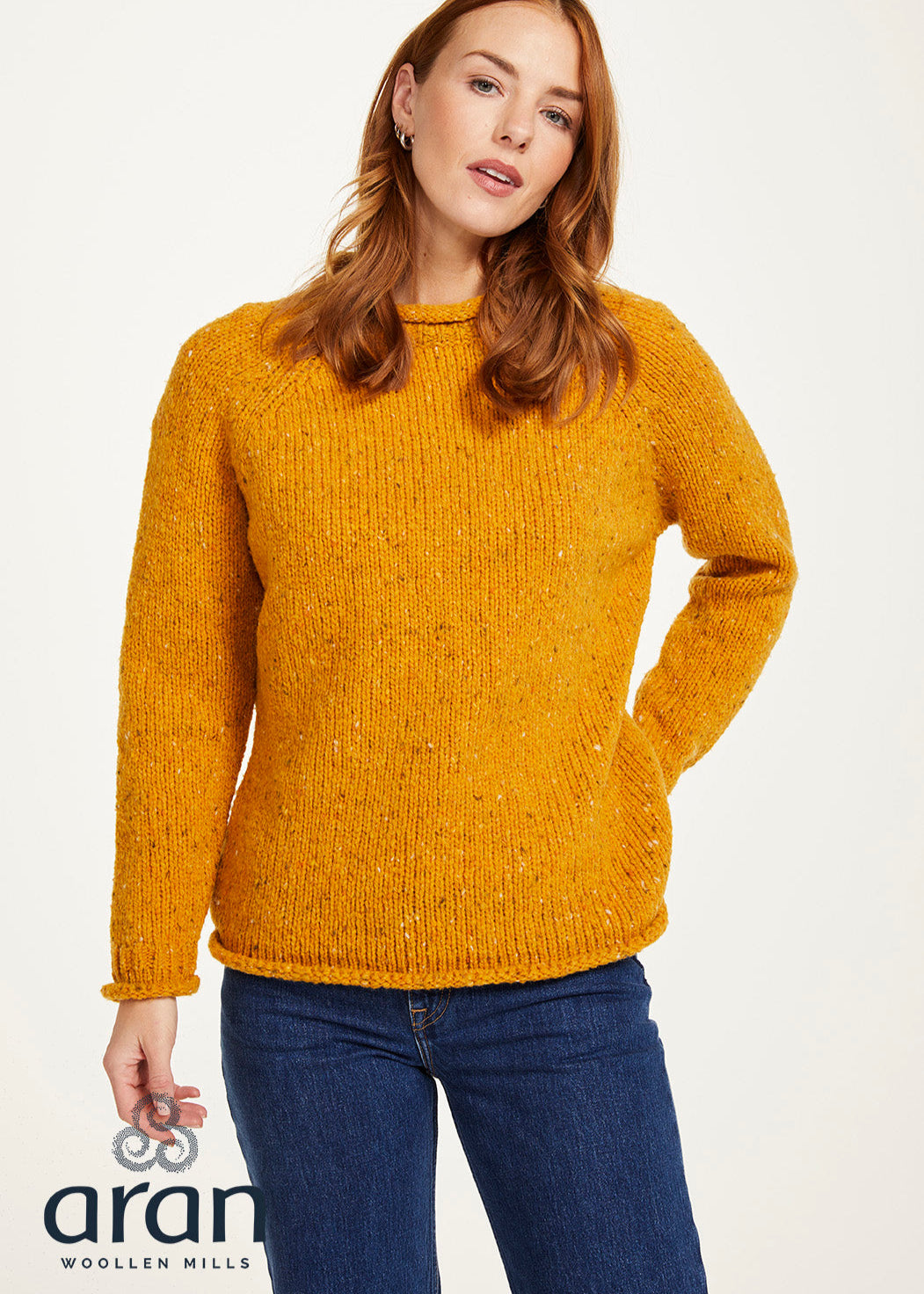 Ladies Donegal Roll Neck Sweater | Sunflower