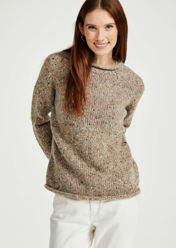 Ladies Donegal Roll Neck Sweater - Oat