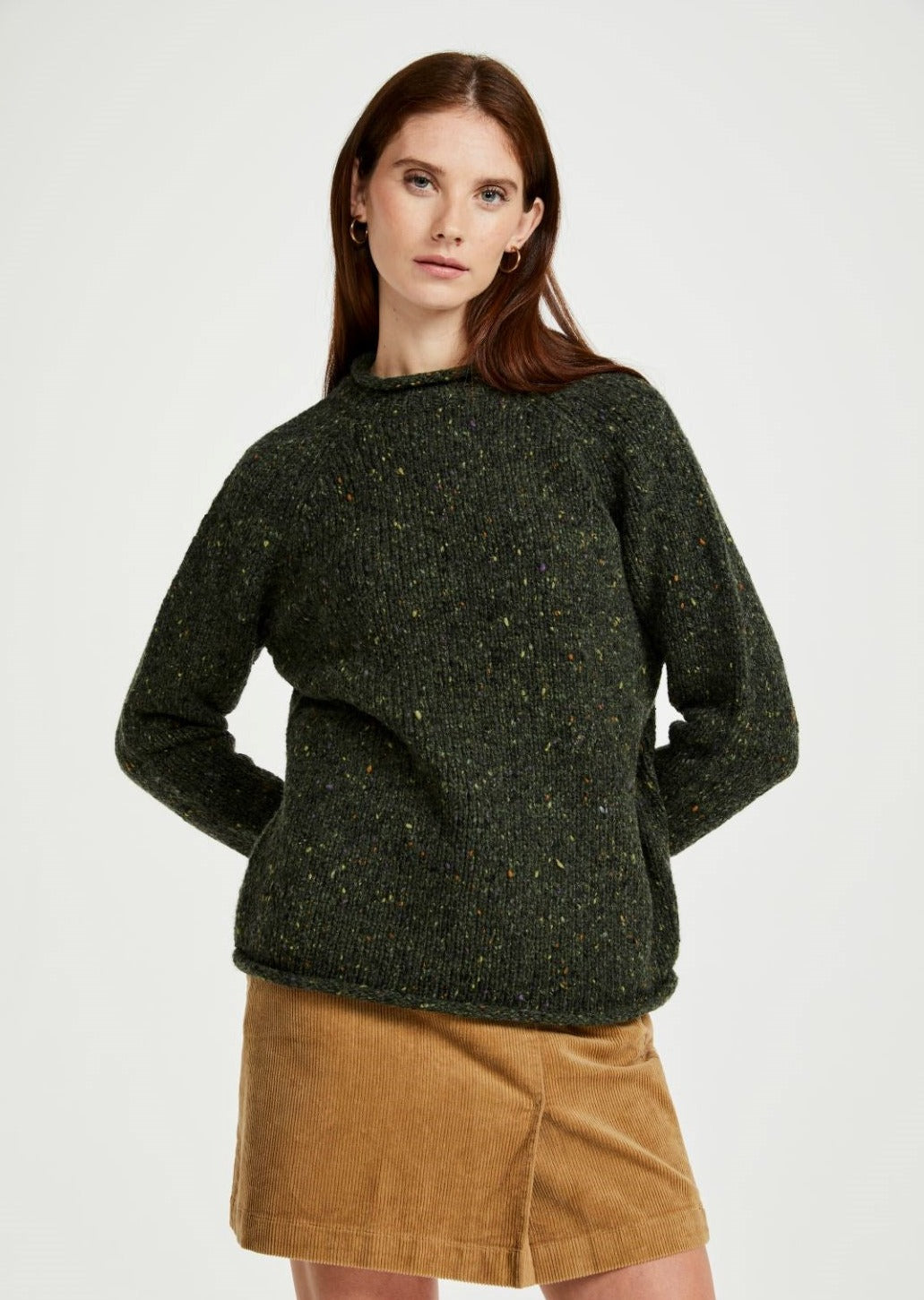 Ladies Donegal Roll Neck Sweater - Green