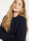 Women's Donegal Roll Neck Sweater - Navy | 100% Wool Knitwear
