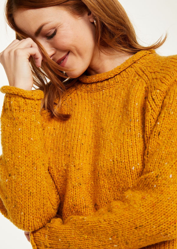 Ladies Donegal Roll Neck Sweater - Yellow