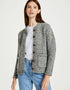 Ladies Donegal Wool Cardigan | Silver Fleck Cable Knit | Aran Woollen Mills