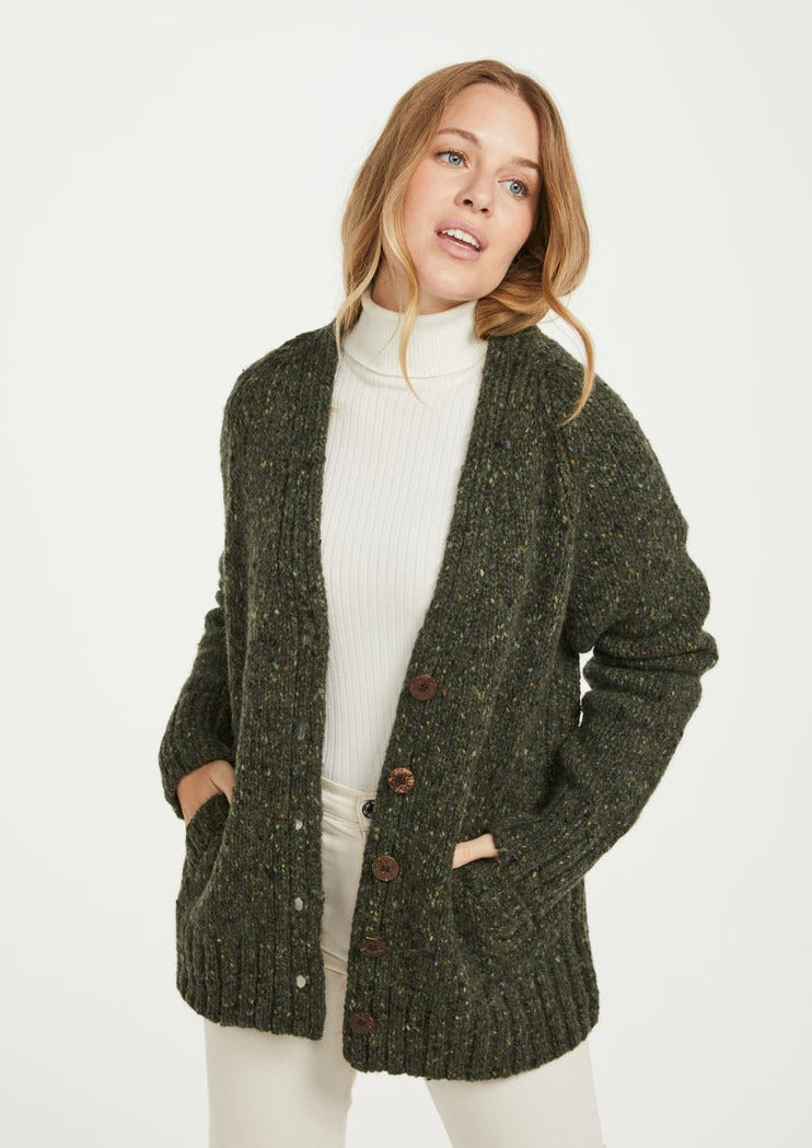 Ladies' Donegal Cardigan with Side Pockets - Green