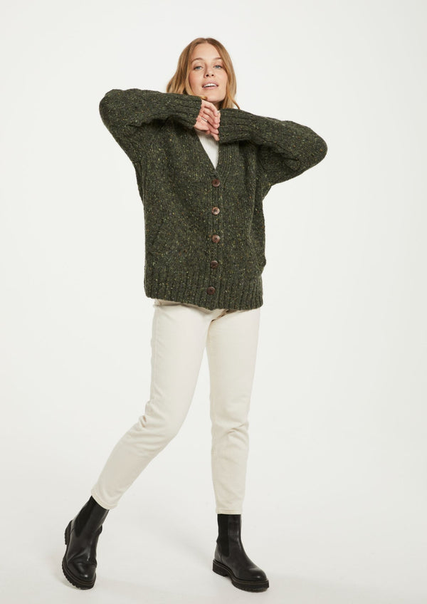 Ladies' Donegal Cardigan with Side Pockets - Green