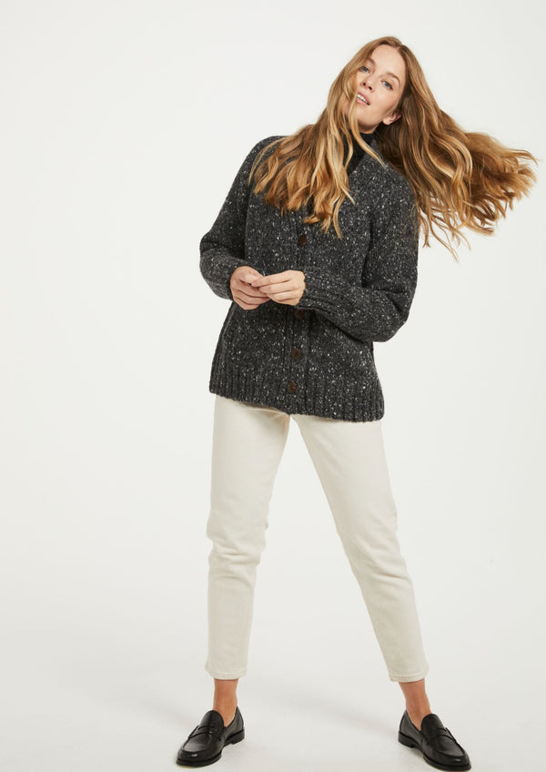 Ladies' Donegal Cardigan with Side Pockets - Charcoal