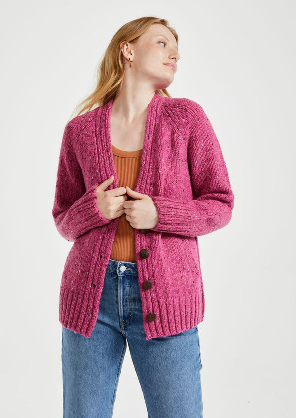 Ladies' Donegal Cardigan with Side Pockets - Pink Heather
