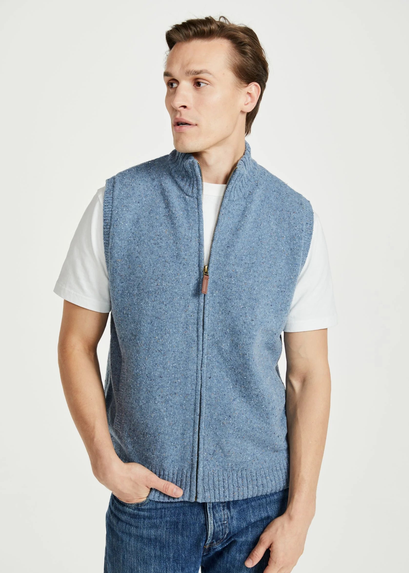 Men's Aran Nepped Gilet | Blue