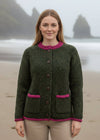 Donegal Ladies' Raglan Cardigan | Green Pink