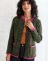 Damen-Raglan-Cardigan aus Donegal-Tweed – Grün/Rosa