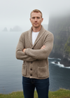 Men's Fisherman Rib Shawl Cardigan | Brown