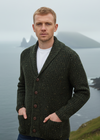 Men's Fisherman Rib Shawl Cardigan | Green