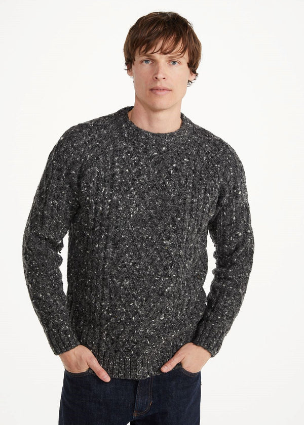 Donegal Tweed Celtic Design Aran Sweater | Charcoal