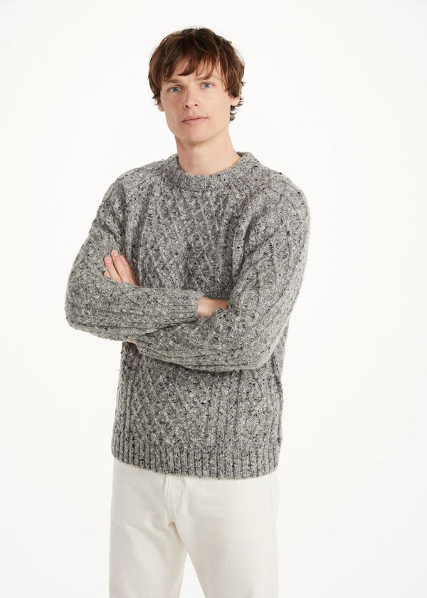 Donegal Tweed Aran Crew Neck Sweater | Silver