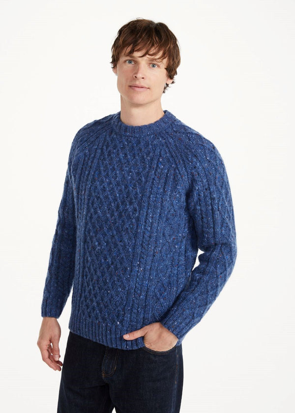 Donegal Tweed Aran Crew Neck Sweater | Blue