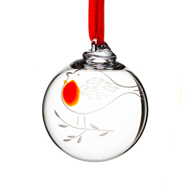 Irish Glass Robin Christmas Bauble