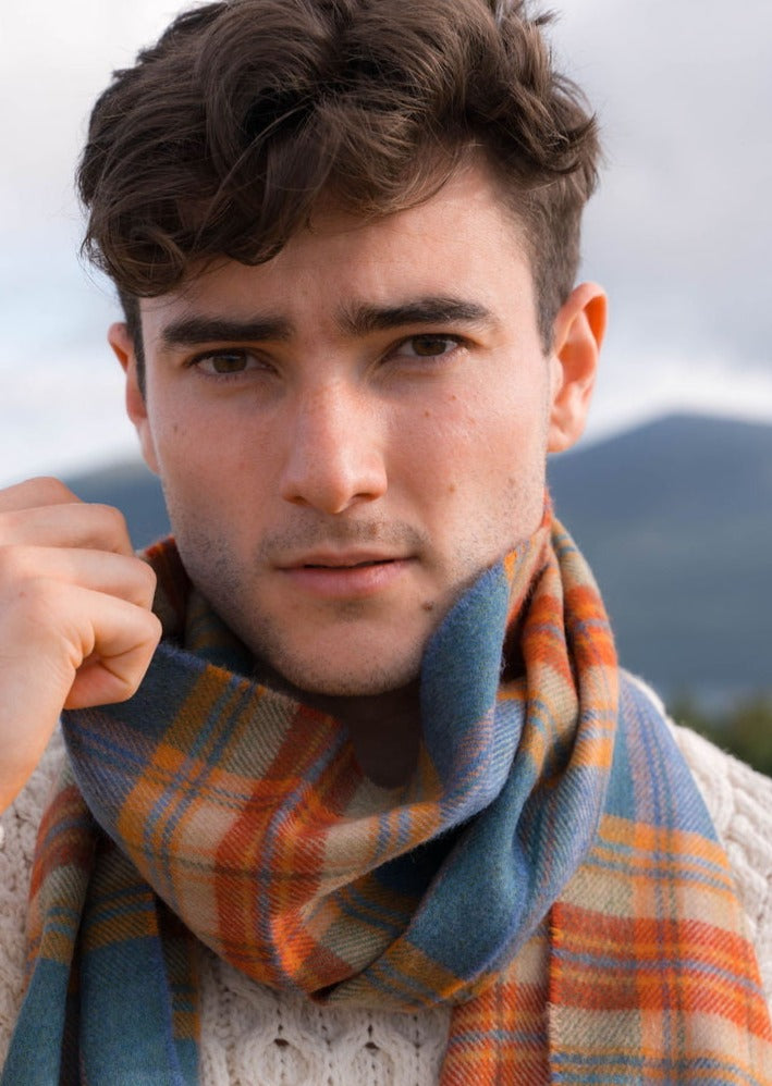 John Hanly Merino Scarf | Sea Green Rust