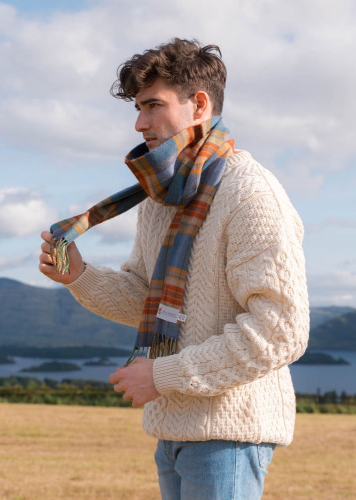 John Hanly Merino Scarf | Sea Green Rust