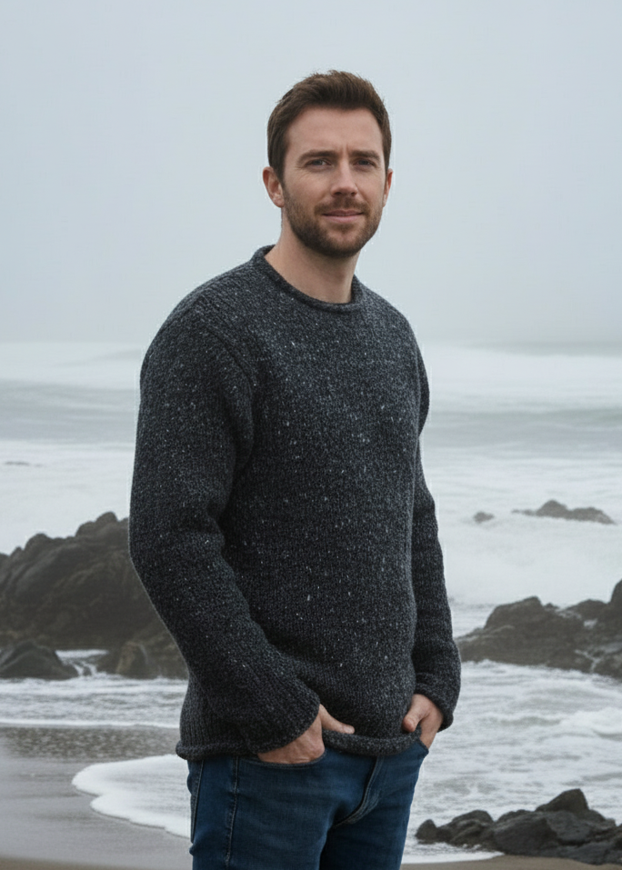 Raheen Tweed Roll Neck Mens Sweater | Charcoal