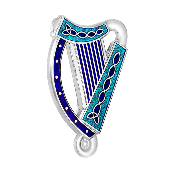 Rhodium BOK Blue Enamel Harp Brooch