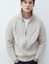 Handknit Men's Aran Cardigan | Oatmeal