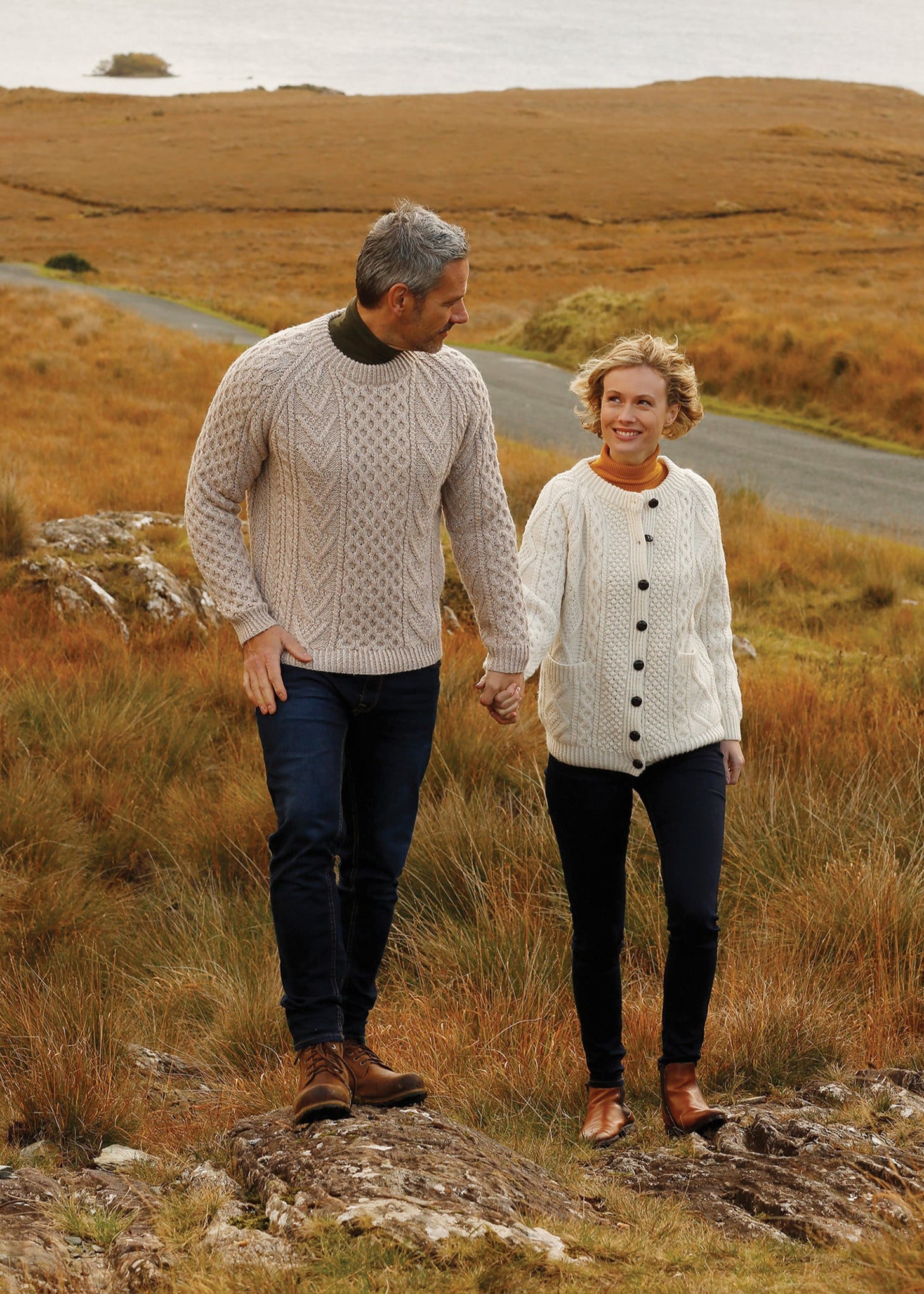 Aran Handknit Crew Neck Sweater | Oatmeal