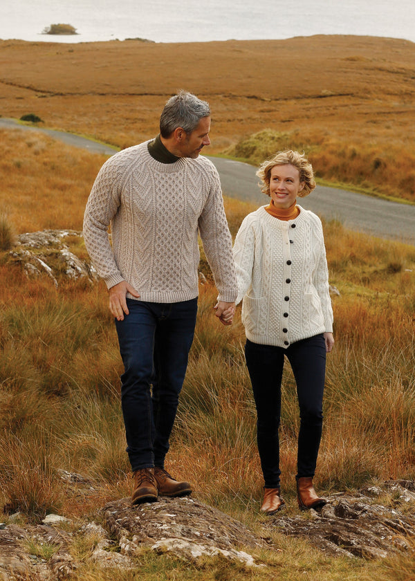 Aran Handknit Crew Neck Sweater | Oatmeal