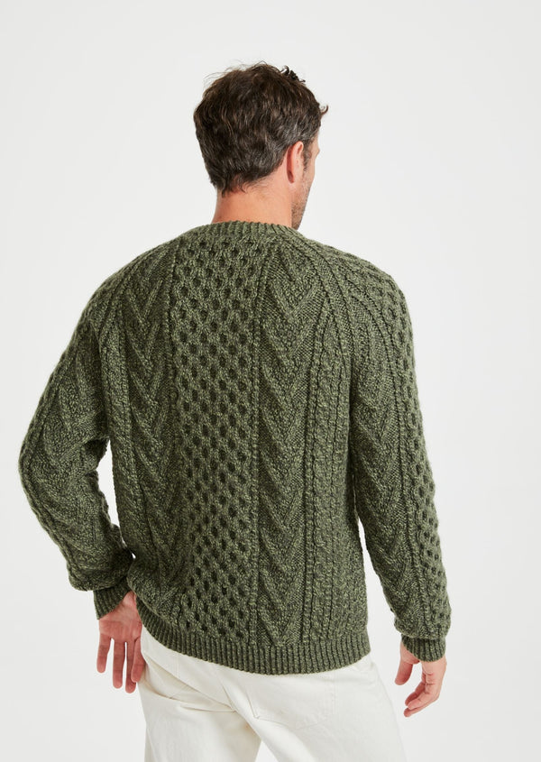 Aran Handknit Crew Neck Sweater - Green