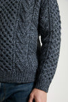 Aran Handknit Crew Neck Sweater | Silver