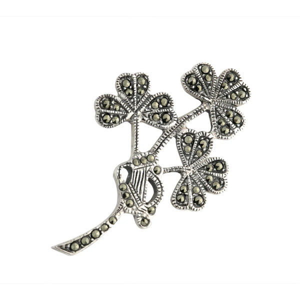 Sterling Silver Marcasite Shamrock Spray Brooch