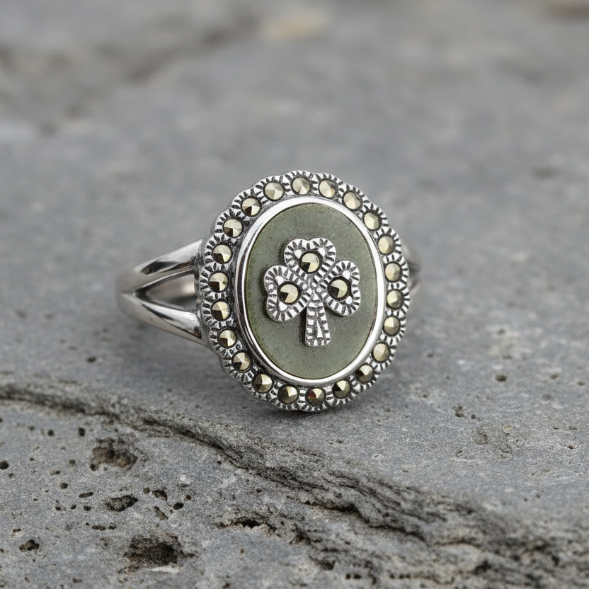 Connemara Marble Shamrock Ring - Sterling Silver Irish Jewellery