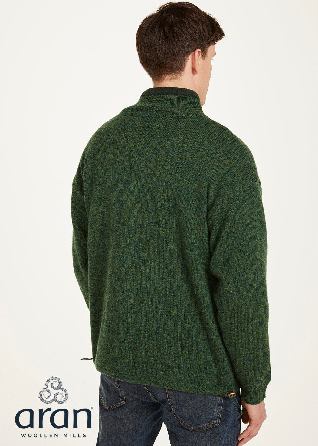 Mens Lined Wool Aran Cardigan | Green