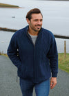 Mens Lined Wool Aran Cardigan | Blue