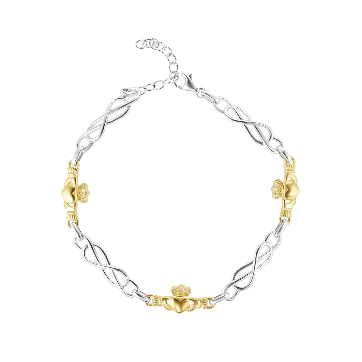 10K Gold & Diamond Sterling Silver Claddagh Bracelet