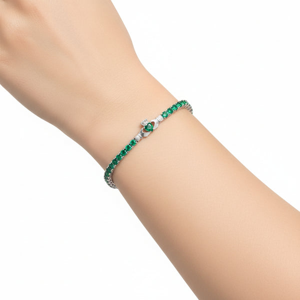 Silver Green Cz Claddagh Tennis Bracelet