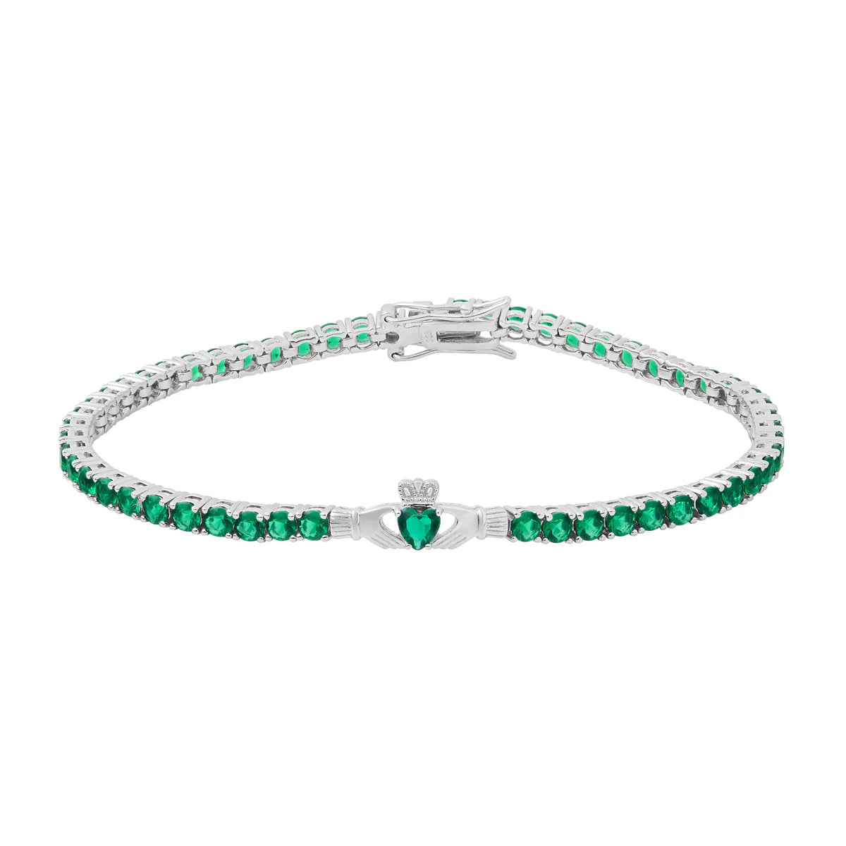 Silver Green Cz Claddagh Tennis Bracelet