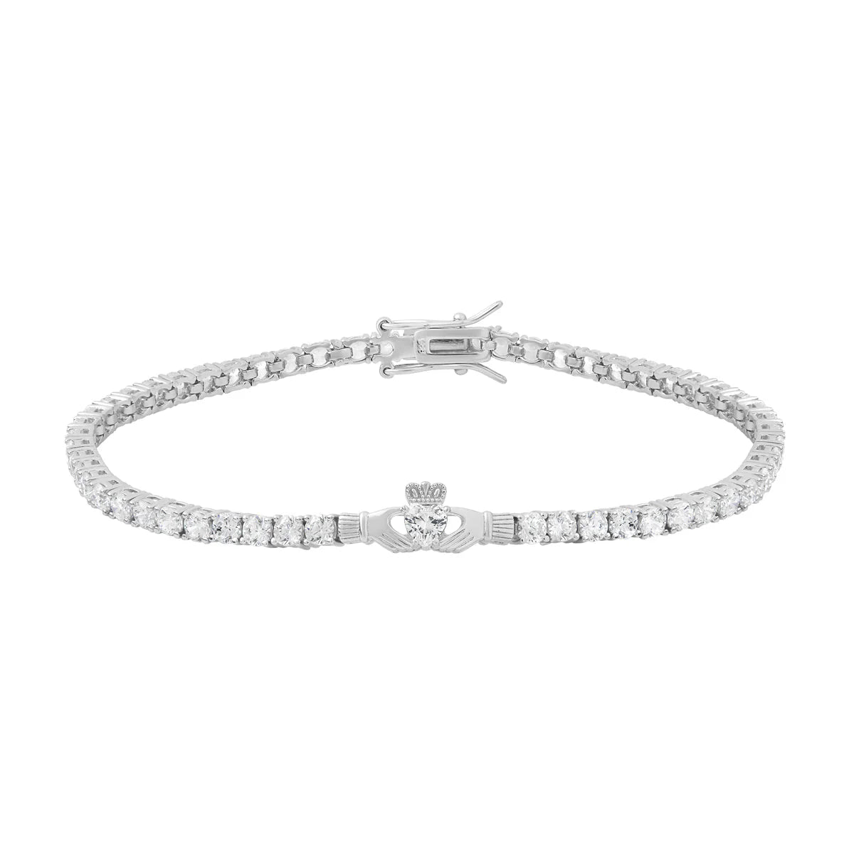 Sterling Silver Multi Cz Claddagh Tennis Bracelet
